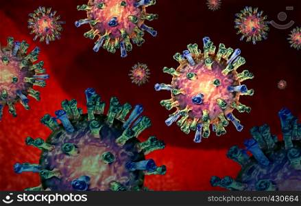 Measles virus cells concept as microscopic infectious disease inside a human body as a 3d illustration.
