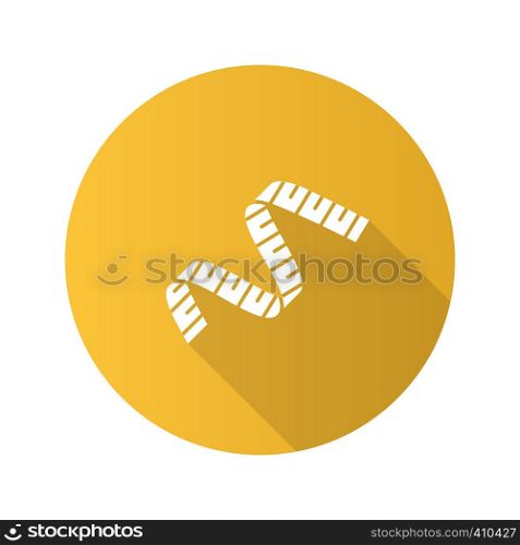 Measuring tape flat design long shadow glyph icon. Sewing meter. Vector silhouette illustration. Measuring tape flat design long shadow glyph icon