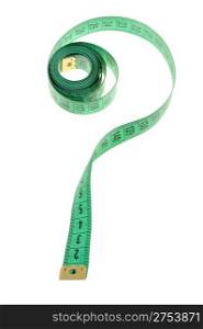 Measuring tape of the tailor green color. It is isolated on a white background
