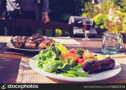 Meat and salad at a family barbecue