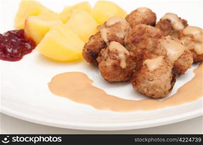 Meat Balls With Potatoes and Lingonberry Jam