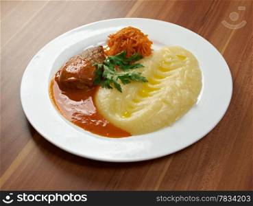 Meat cutlet with mashed potatoes .close up