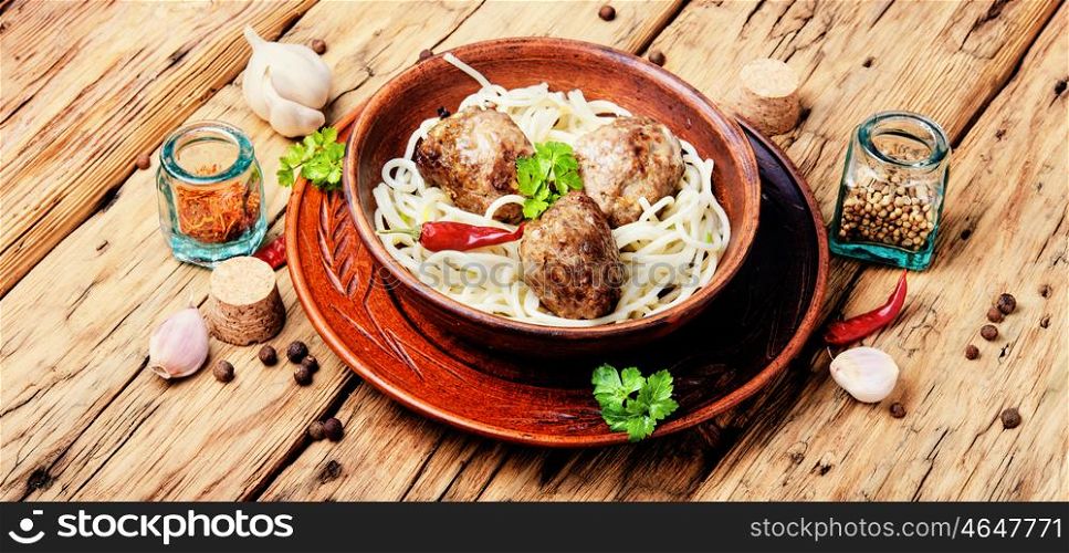 Meat cutlets and pasta. Meat cutlets and pasta for garnish.Ukrainian popular food.
