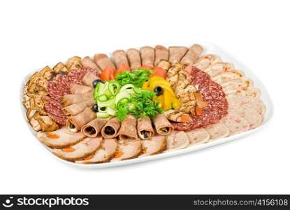 meat cuts with vegetables on a white background