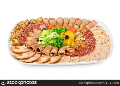 meat cuts with vegetables on a white background