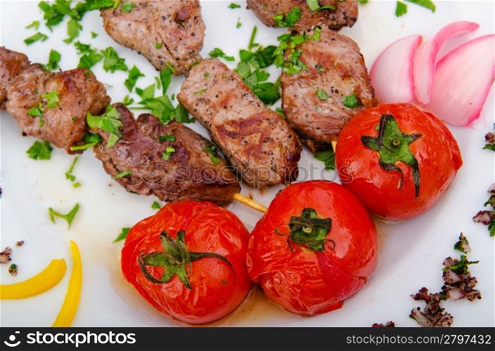 Meat kebab served in plate