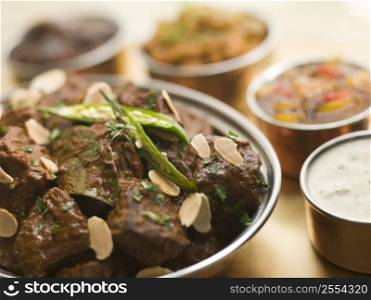 Meat Madras Restaurant Style with Raita and Chutneys