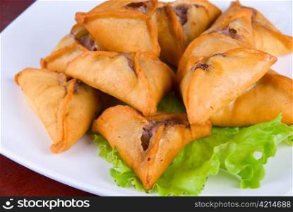 Meat roasted dumplings with lettuce on a plate