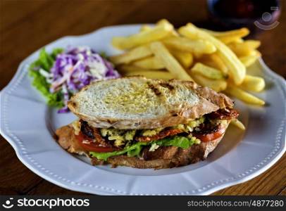 Meat sandwich with french fries
