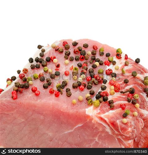 Meat tenderloin isolated on white background. Free space for text.