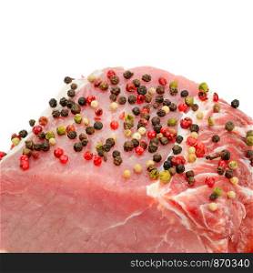 Meat tenderloin isolated on white background. Free space for text.