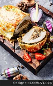 Meat Wellington - a festive dish of meat. Meat, baked in puff pastry