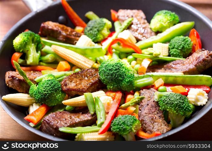 meat with vegetable in a pan