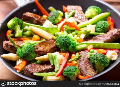 meat with vegetable in a pan