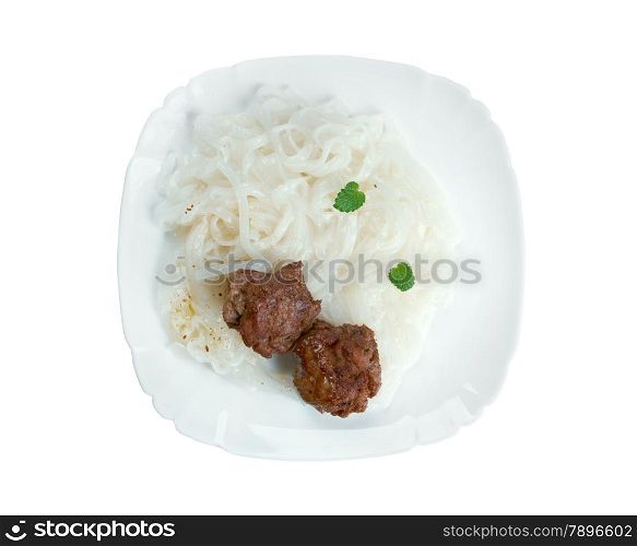 meat with vegetables and rice noodles.Chinese food