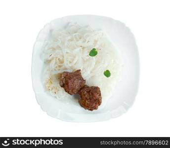 meat with vegetables and rice noodles.Chinese food
