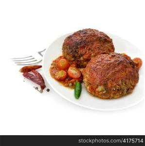 Meat With Vegetables And Tomato Sauce,Close Up