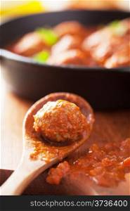 meatball with tomato sauce in spoon