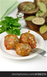 meatballs with tomato sauce in a white plate