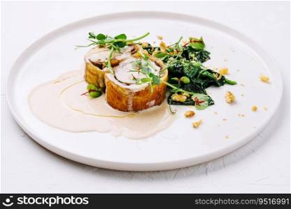Meatloaf with mushroom sauce and walnut salad