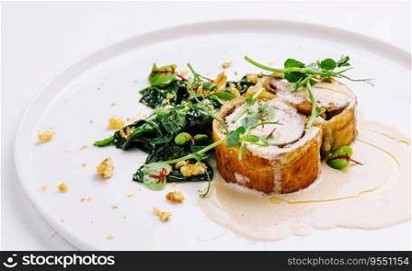 Meatloaf with mushroom sauce and walnut salad