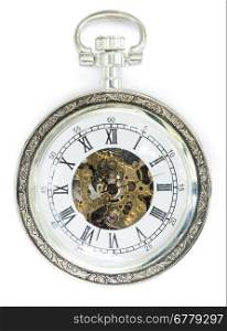Mechanical clock with cover. White isolated