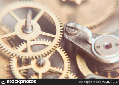 Mechanical watches mechanism very close up, blurred background for design