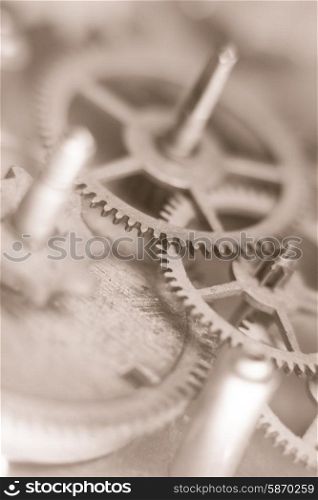 Mechanical watches mechanism very close up, blurred background for design