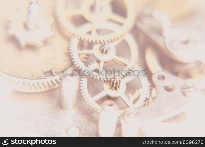 Mechanical watches mechanism very close up, blurred background for design. Mechanical watches background