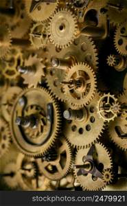 Mechanism with retro old gears and cogs macro