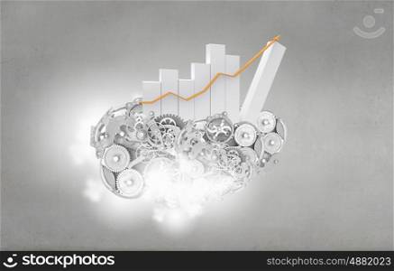 Mechanisms of financial progress. Conceptual image with growing graph and gears as symbol of effective income tools