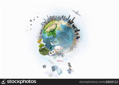 Mechanisms of world creation. Earth planet made of gears. Elements of this image are furnished by NASA