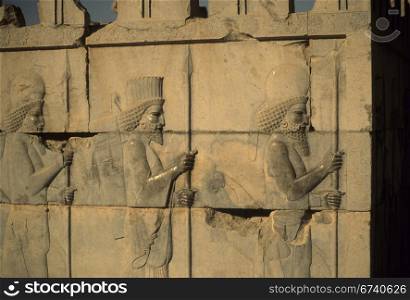 Medes and Persians - ancient soldiers, detail, Apadana staircase, [capital city of Persian empire, Darius ] Persepolis Iran