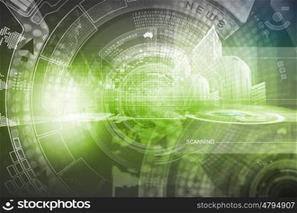 Media background. Background conceptual green image with digital icons