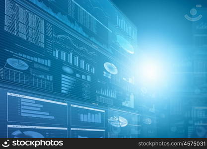 Media background. Background image with media screen. Diagrams and graphs