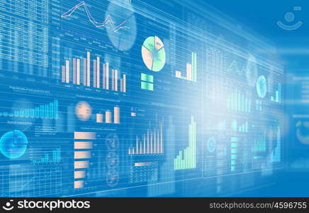 Media background. Background image with media screen. Diagrams and graphs