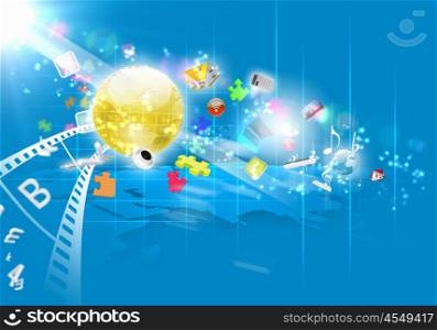 Media background. Business high-tech media background with symbols and icons
