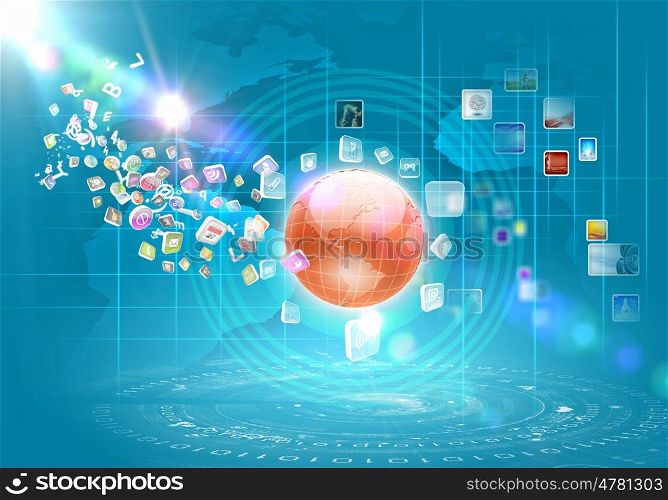Media background. Business high-tech media background with symbols and icons