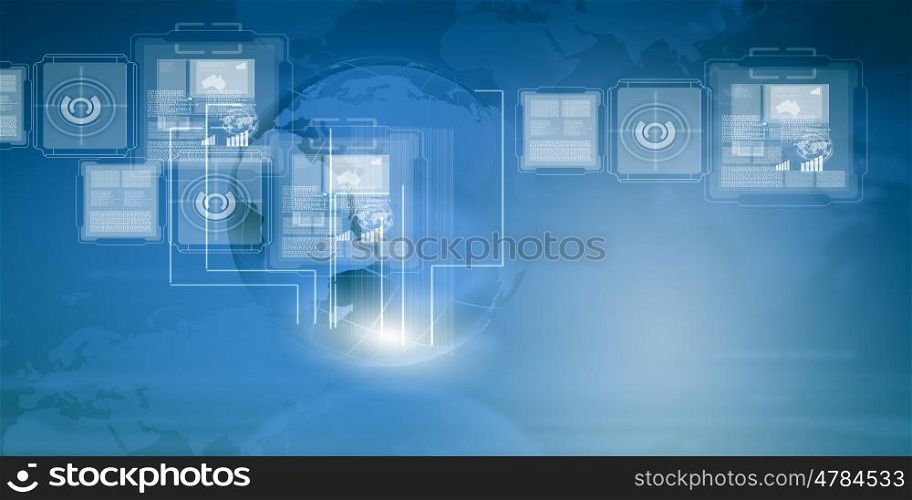 Media background. Digital background image with icons and globe