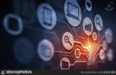 Media business background. Digital background image with networking connection and cloud computing concept