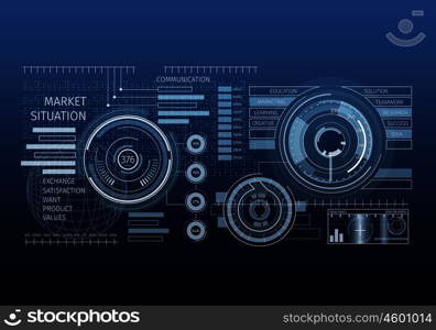 Media business background. Digital blue business background with marketing infographs