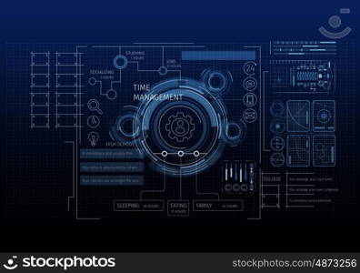 Media business background. Digital blue business background with marketing infographs