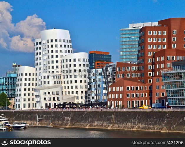 Media harbor in Duesseldorf with interesting architecture