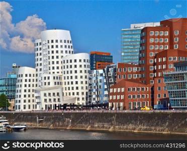 Media harbor in Duesseldorf with interesting architecture