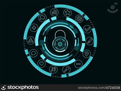 Media interface background. Background image with icons and buttons as media concept
