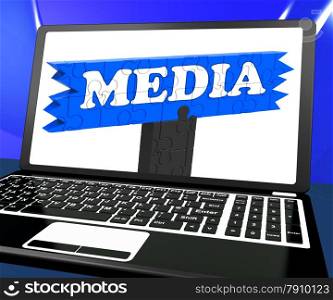 . Media On Laptop Shows Internet Broadcasting And Multimedia
