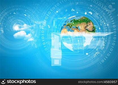 Media technologies. Background media image with icons. Innovations in technologies. Elements of this image are furnished by NASA