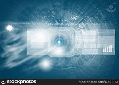 Media technologies. Background media image with icons. Innovations in technologies