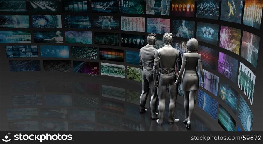 Media Technologies Concept as a Video Wall Background. Media Technologies Concept