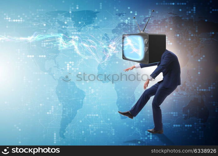 Media zombie concept with man and tv set instead of head